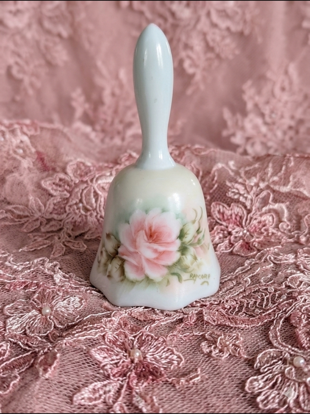 Vintage Hand Painted Porcelain Bell - Signed Ranori - Artist Pat McCarty